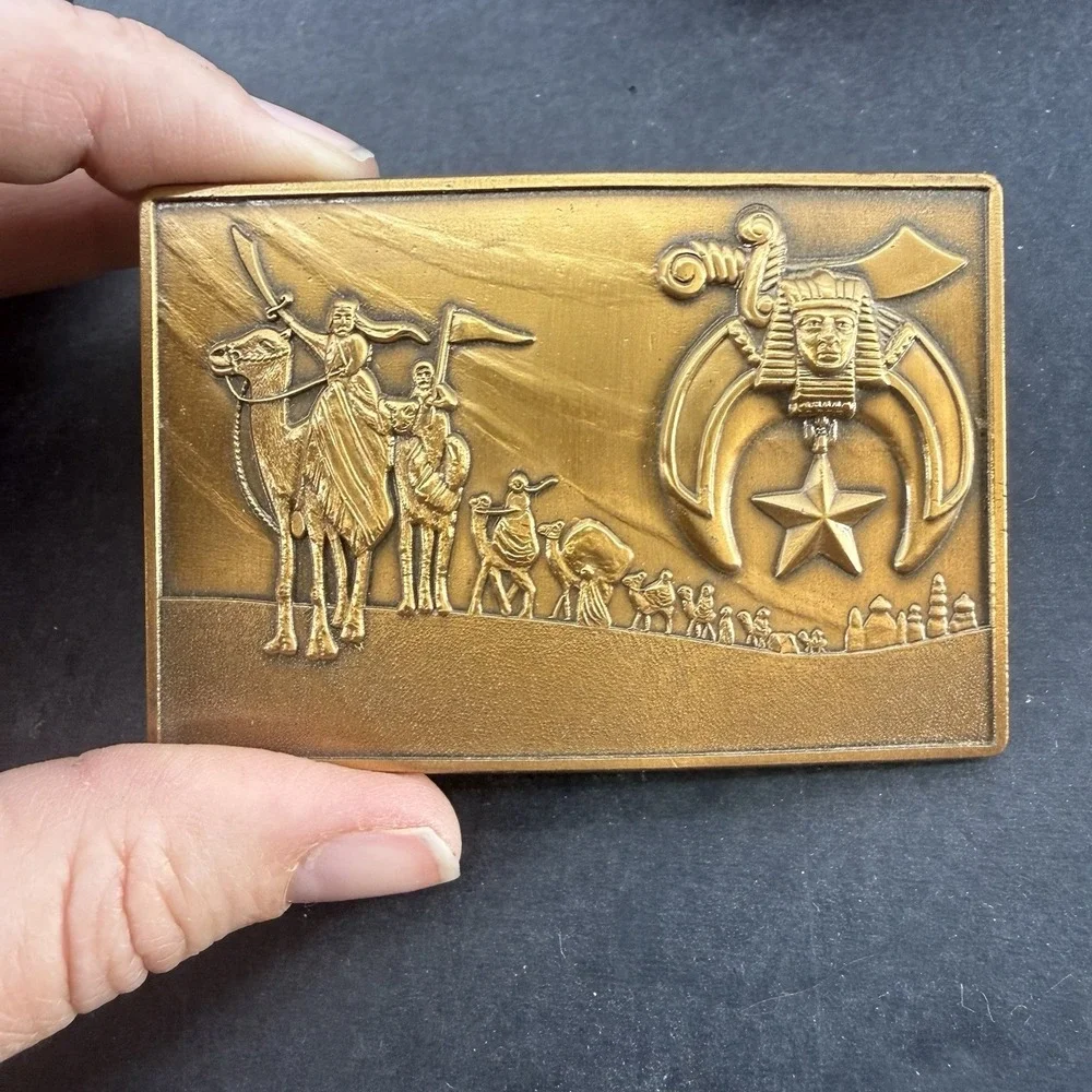 Vintage Masonic Shriners Zenobia Bronze Belt Buckle Scimitar Crescent Star Camel - Picture 3 of 5